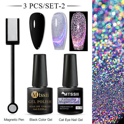 MTSSII 3Pcs Glitter Cat Eye Magnetic Soak Off UV Gel Nail Polish Stick Tool Kit • 2.48€