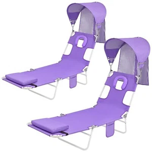 Backpack Beach Tanning Chair with Canopy Sun Shade & Face Hole, 6 Position - Picture 1 of 6