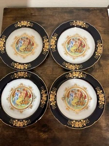 Set Of 4 Hi-luxe Best Porcelain Original 24 Ct Gold Japan Design Plates - Picture 1 of 3