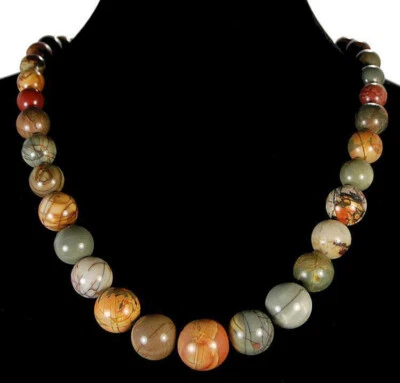 Collar de cuentas de piedras preciosas redondas de jaspe Picasso multicolor natural de 6-14 mm 18" Foto 1 de 3