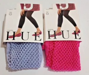 2 PAIR HUE Fishnet Capri Tights Size M/L fits 165-200 lbs Lilac & Sherbert - NWT - Picture 1 of 6