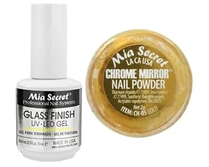 Mia Secret Glass Finish UV-LED Gel with Chrome Mirror Powder Gold Combo - Picture 1 of 1