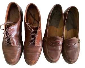 Vintage Set Lot 2 Herren Oxford Halbschuhe Samt-Außen Braun Leder Schuhe Größe 9 10 - Bild 1 von 17