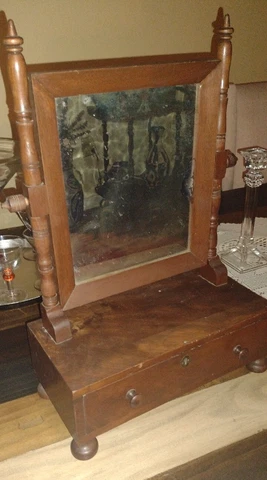 1800s  Antique Vanity  Shaving  Dresser Table Top Stand w/ Swivel Mirror Cover