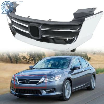 For Honda Accord 2013-2015 4D Black&Chrome Front Bumper Hood Replacement Grille - Image 1 of 4