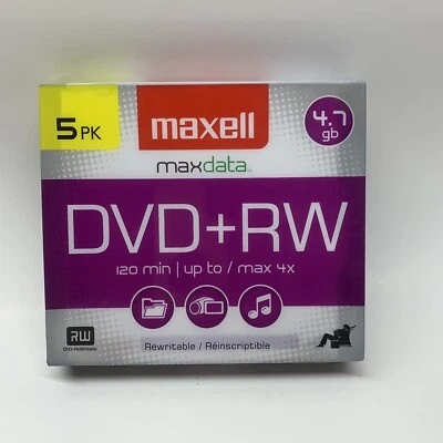 Maxell 5 Pack DVD+RW Blank Rewritable Discs - 4.7GB 4x w/ Jewel Cases -MAX634045 - Image 1 of 4