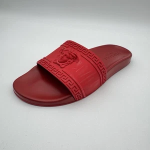 Versace Men’s Size 10 Red Palazzo Medusa Logo Sandals Slides LEFT SIDE ONLY - Picture 1 of 11