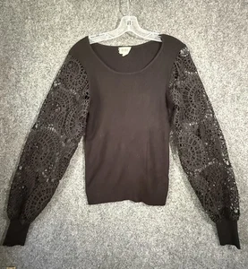 Bibi schwarzer Häkelpullover mit Spitze Oberteil Gr. XL - Bild 1 von 6