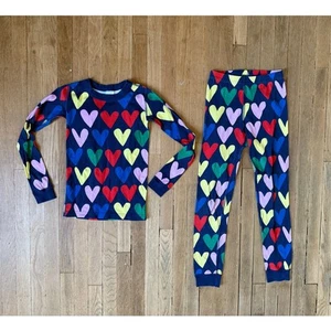 Hanna Andersson Navy & Multicolor Hearts Long John Pajama Set Size 8 - Picture 1 of 3