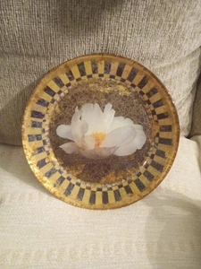 Decorative Charger Plate golden tones with a floral center 25/100 artist signed - Picture 1 of 4