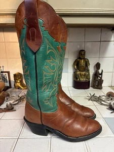 Botas Buckaroo Olathe Western Cowboy Ranch USADAS 18" Marrón/Verde azulado 7.5 D EE. UU. - Imagen 1 de 15