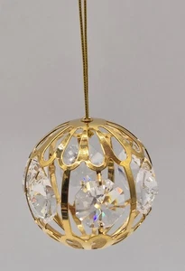 Vtg KG & C Gold Plated 24K Gold with Austrian Crystals Ball Christmas Ornament - Picture 1 of 7