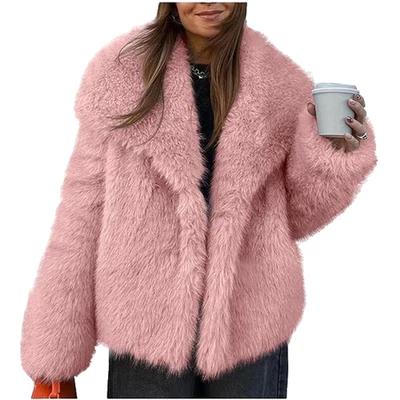 Acogedora chaqueta rosa polvorienta recortada de piel sintética boho hada grunge peluda cuello ancho Foto 1 de 4
