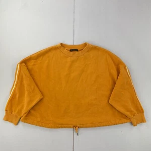 M&S Sweatshirt Large Orange Womens Round Neck Relaxed Drawstring Arm Stripe - Picture 1 of 11