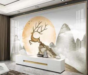 3D Mountain Deer ZHUB6383 Wallpaper Wall Mural Removable Self-adhesive Ann - Picture 1 of 11