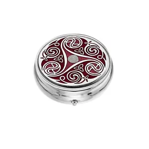 Large Pill Box Silver Plated Celtic Triskele Design Red Brand New & Boxed - Picture 1 of 3