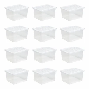 24 x 37L Crystal Storage Box With Lid Plastic Stackable Transparent Containers - Picture 1 of 11