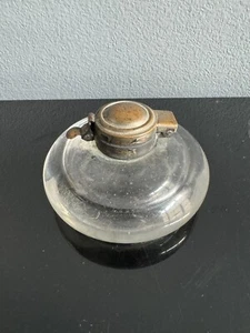 Vintage Glass Inkwell Brass Top, Collar & Clasp 3.5" Diameter 2" Tall Retro - Picture 1 of 6
