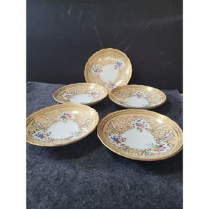 PIATTINI ANTICHI Cauldon Cina Floreale Dorato(5) Tiffany & Co Dipinti a Mano 1622T - Foto 1 di 3