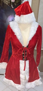 SANTA BABY SEXY COSTUME ADULT SZ S/M PLUSH DRESS TULLE & HAT SUPER CUTE!! - Picture 1 of 3