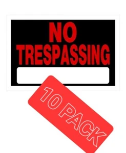 (10-Pk) No Trespassing Sign Black & Red Plastic 8" x 12" (10 PACK) - Picture 1 of 1