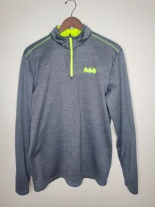 RARE-Batman-DC Comics Long Sleeve Mens M 1/4 Zip Pullover Neon Green & Gray - Picture 1 of 6