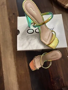 ALDO WOMEN'S AGAFIYAY TRANSLUCENT HIGH HEEL MULE SANDLES SQUARE TOE SIZE 6.5 - Picture 1 of 6