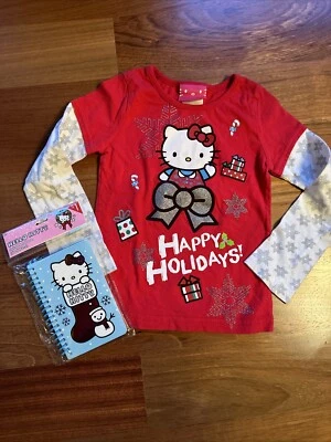 Hello Kitty Happy Holidays Long Sleeve Shirt 5t EUC + Mini Notebook New - Image 1 of 4