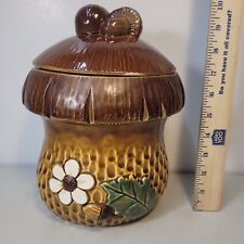 MCM Vintage 1970s Mushroom Toadstool Ceramic Canister Cookie Jar Yellow Brown