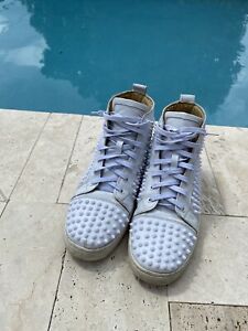 Christian Louboutin Men's White Spikes High-Top Sneakers  Leather