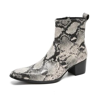 Men's Leather Side Zipper Snake Pattern Ankle Boots Western Casual Club Formal - Image 1 of 4