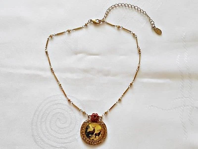 AUTÉNTICO COLLAR CADENA PEREGRINO DISEÑO DANÉS COLGANTE CIERVOS METAL TONO DORADO Foto 1 de 4