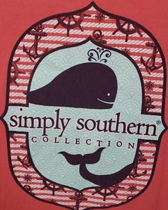 Simply Southern Womens T-Shirt Large Coral Short Sleeve Whale Ocean Spellout - Picture 1 of 6