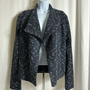 Calvin Klein Women’s Size Large Open Front Crop Jacket Blue White Knit Blazer - Picture 1 of 10