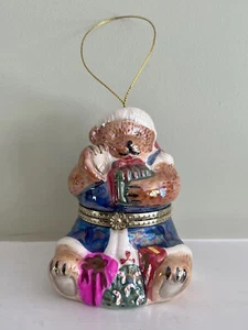 Mr. Christmas Porcelain Teddy Bear Music Box Ornament Wish You a Merry Christmas - Picture 1 of 10