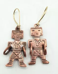 Vintage Solid Copper Yei Figure Pierced Earrings 1"1/4" long - Picture 1 of 3