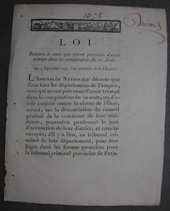 Law relating to those accused of having dipped in the Conspiracy of August 10, 1792 » - Picture 1 of 1