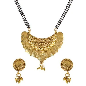 Mangalsutra Gold Plated Traditional With Earrings Jewelry Set for Women & Girls - Picture 1 of 5