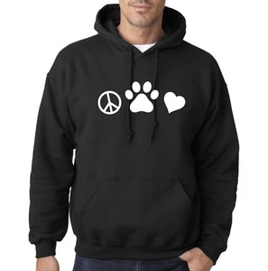 Peace Paws Love Hooded Sweatshirt hoodie Animal Lovers Cats Dogs Adopt Shelters - Picture 1 of 4