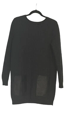 COS Woman’s Black Ling Tunic Sweater  Leather  Patch Pockets Medium Wool Cotton - Image 1 of 4