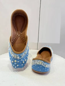 Women ethnic Punjabi Wedding Jutti mojari Bellies US size 5-10 sky blue flat - Picture 1 of 7