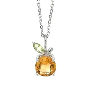Sterling Silver Rhodium-plated Citrine and Peridot Orange Pendant w/ 18in Chain - Picture 1 of 9