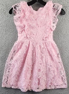 Little Angels By US Angels Double Ruffle Lace Dress Girls' 6 Pink flutter Sleeve - Picture 1 of 12
