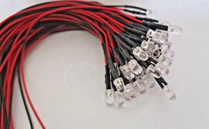 LED Diode Pre-Wired Cable Transparent Clear Various Colours 3 mm 5mm 12V UK - Picture 1 of 16