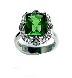 Anillo de plata de ley 925 R6422 estilo vintage elegante helenita verde 8x10 quilates 3,4 quilates - Imagen 1 de 3