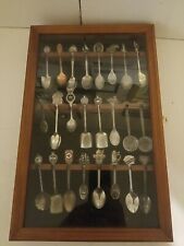 Vintage 24 Mixed Souvenir spoons In Display Case