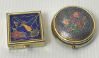 Cloisonné Pillbox Trinket Box lot of 2 Floral Butterfly Design Multicolored bird
