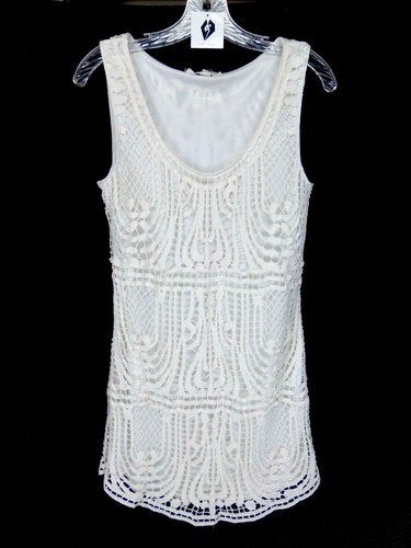 OFF WHITE Abito midi Staring At Stars senza maniche cottage chic all'uncinetto bianco sporco foderato 6