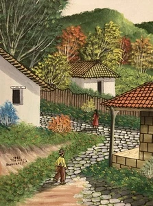 Honduran Village Landscape Painting 1986 14” X 18” - Picture 1 of 11