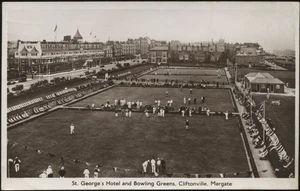 GB. Used Real Photo Postcard St. George's Hotel & Bowling Greens, Cliftonville - Picture 1 of 2